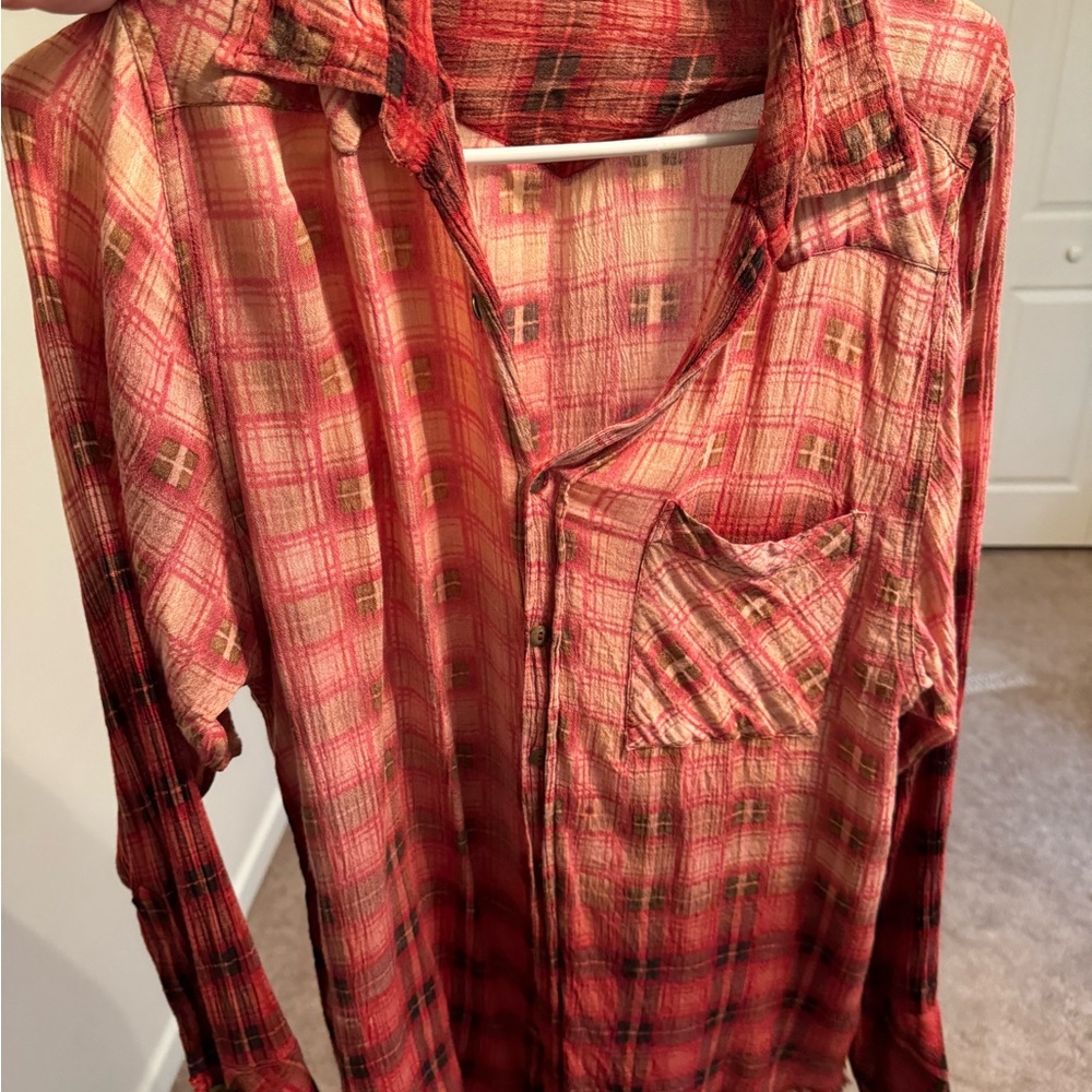 Free people plaid button up, size medium